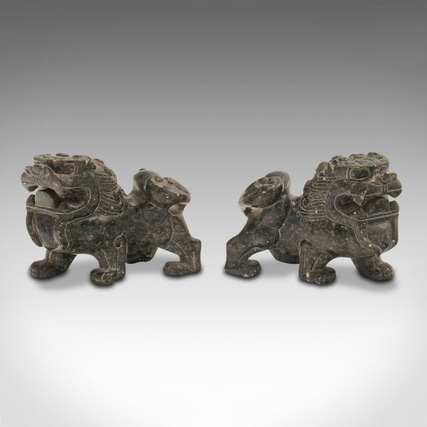 Pair Of Small Vintage Oriental Lions, Chinese, Soapstone Carved Figure, Art Deco