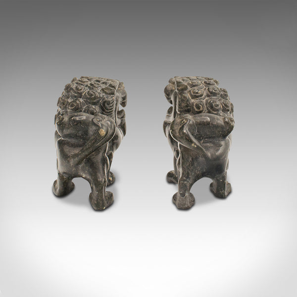 Pair Of Small Vintage Oriental Lions, Chinese, Soapstone Carved Figure, Art Deco