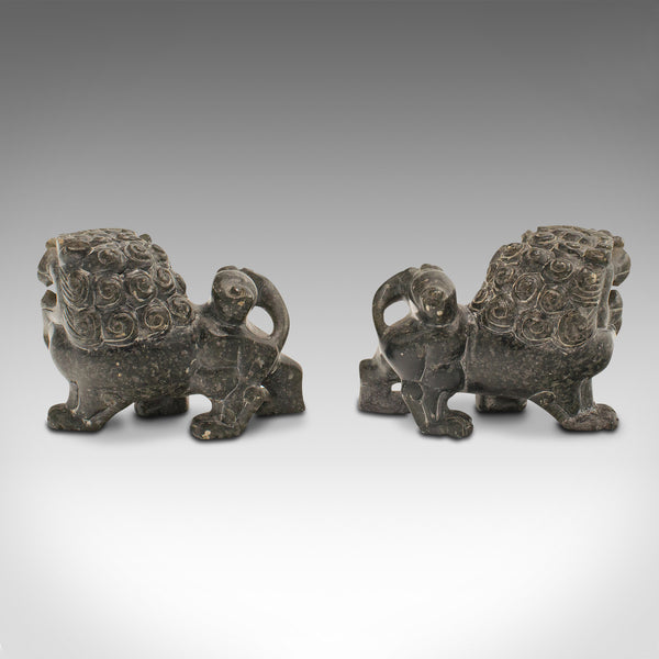 Pair Of Small Vintage Oriental Lions, Chinese, Soapstone Carved Figure, Art Deco