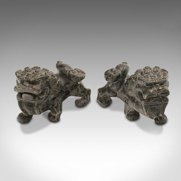 Pair Of Small Vintage Oriental Lions, Chinese, Soapstone Carved Figure, Art Deco
