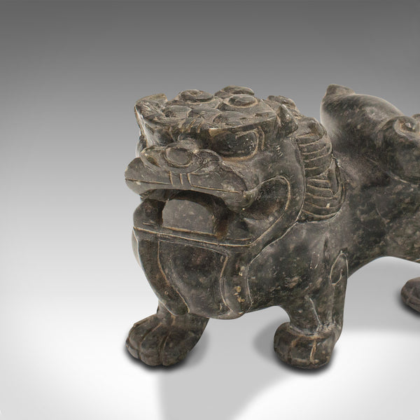 Pair Of Small Vintage Oriental Lions, Chinese, Soapstone Carved Figure, Art Deco