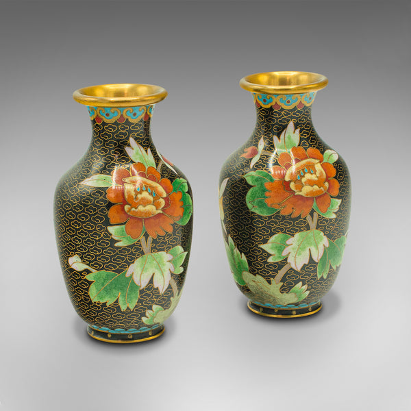 Pair Of Small Vintage Cloisonne Posy Vases, Japanese, Ceramic, Flower, Art Deco