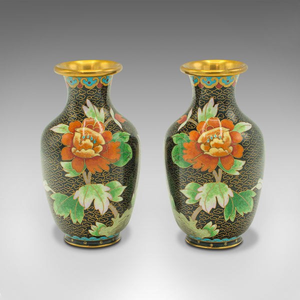 Pair Of Small Vintage Cloisonne Posy Vases, Japanese, Ceramic, Flower, Art Deco
