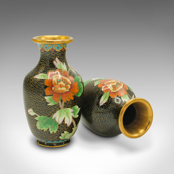 Pair Of Small Vintage Cloisonne Posy Vases, Japanese, Ceramic, Flower, Art Deco