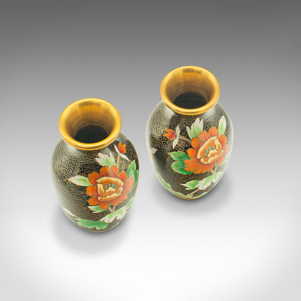 Pair Of Small Vintage Cloisonne Posy Vases, Japanese, Ceramic, Flower, Art Deco