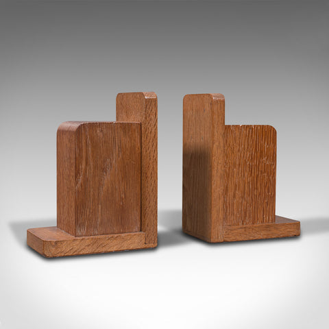 Pair Of Vintage Decorative Bookends, English, Oak, After Liberty, Art Deco, 1940