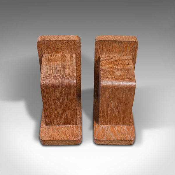Pair Of Vintage Decorative Bookends, English, Oak, After Liberty, Art Deco, 1940