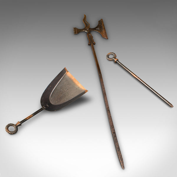 Vintage Fireside Knight Companion, English, Bronzed, Figure, Fire Tools, C.1930