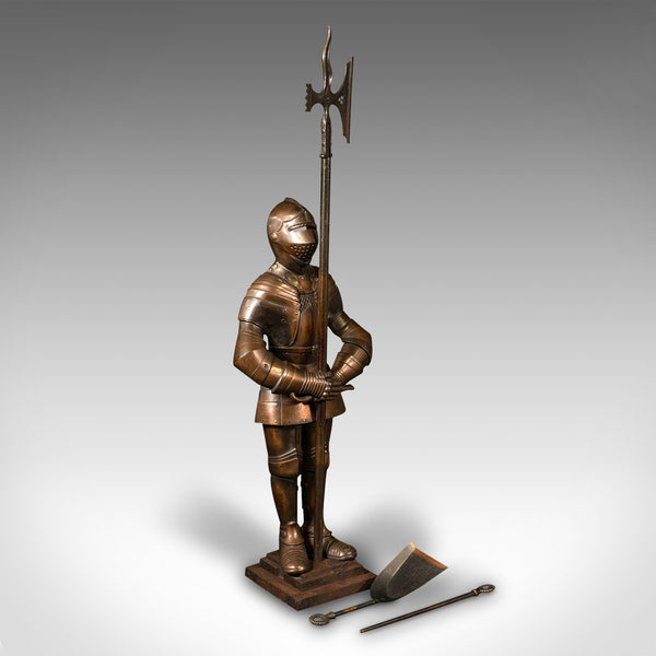 Vintage Fireside Knight Companion, English, Bronzed, Figure, Fire Tools, C.1930