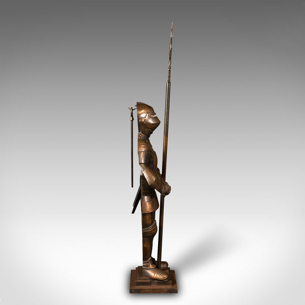 Vintage Fireside Knight Companion, English, Bronzed, Figure, Fire Tools, C.1930
