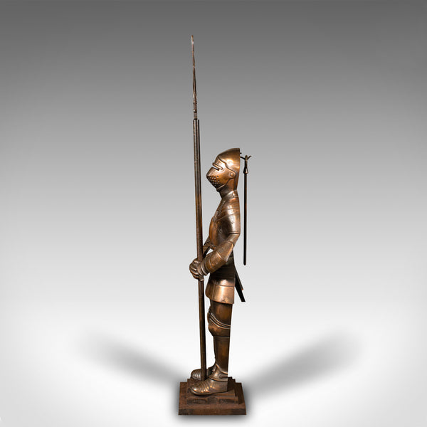 Vintage Fireside Knight Companion, English, Bronzed, Figure, Fire Tools, C.1930