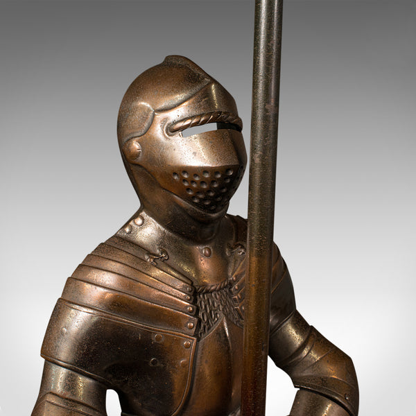 Vintage Fireside Knight Companion, English, Bronzed, Figure, Fire Tools, C.1930
