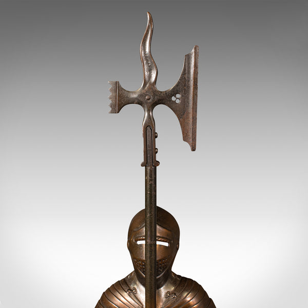 Vintage Fireside Knight Companion, English, Bronzed, Figure, Fire Tools, C.1930