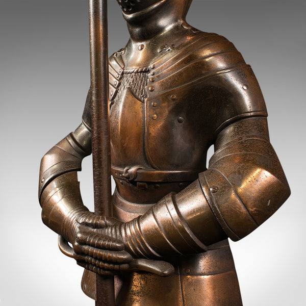 Vintage Fireside Knight Companion, English, Bronzed, Figure, Fire Tools, C.1930