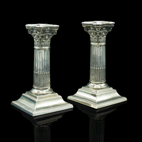 Pair Of Antique Decorative Candlesticks, Italian, Silver Plate, Grand Tour, 1860