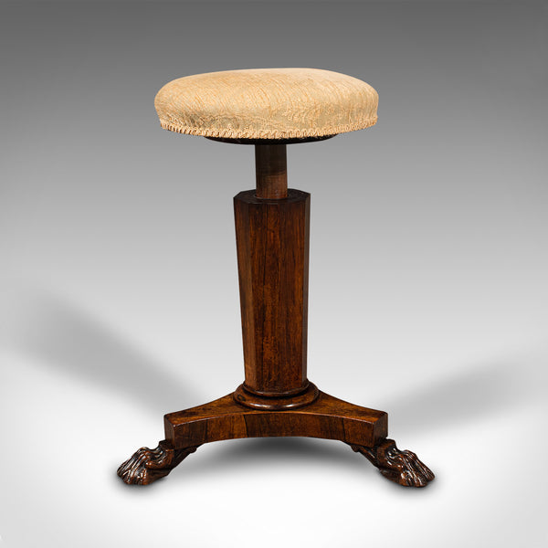 Antique Music Stool, English, Adjustable, Piano, Recital, Regency, Circa 1820