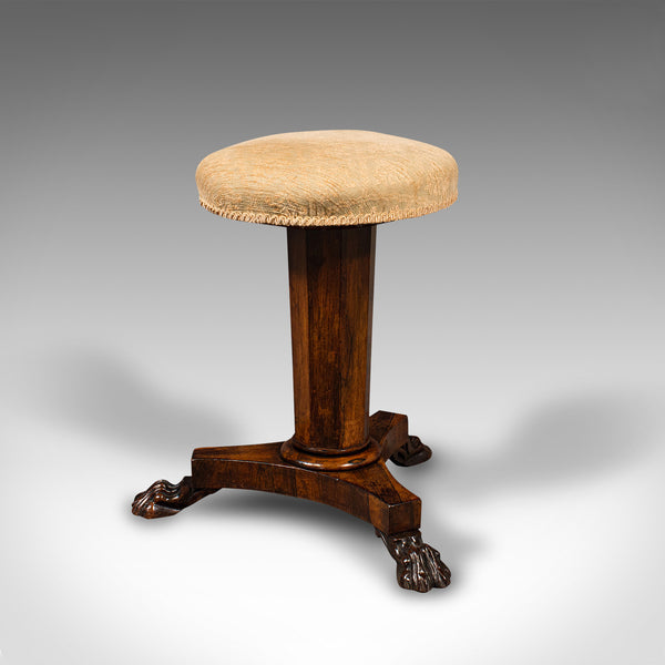 Antique Music Stool, English, Adjustable, Piano, Recital, Regency, Circa 1820