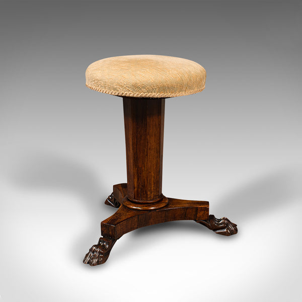 Antique Music Stool, English, Adjustable, Piano, Recital, Regency, Circa 1820