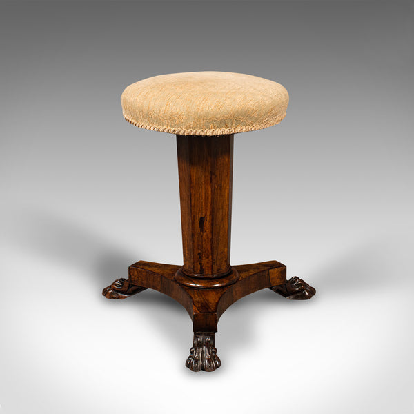 Antique Music Stool, English, Adjustable, Piano, Recital, Regency, Circa 1820