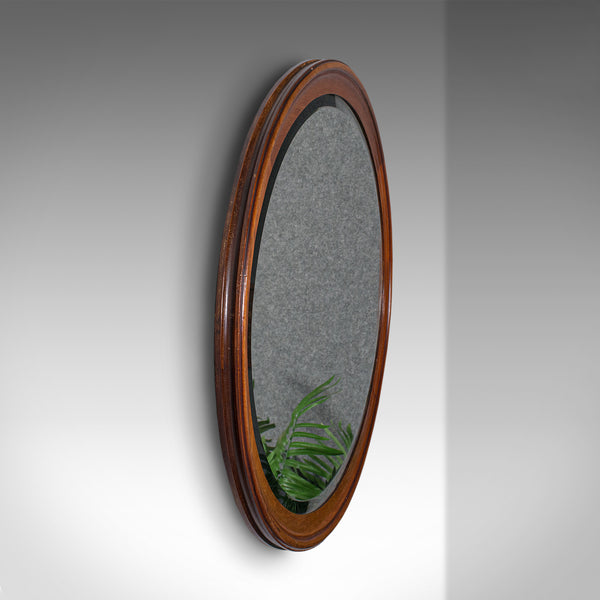 Antique Oval Mirror, English Walnut, Bevelled Glass, Overmantle, Hall, Edwardian