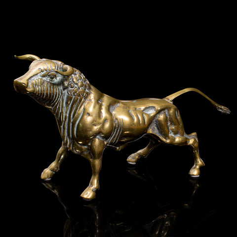 Antique Fighting Bull Figure, Italian, Heavy, Brass, Ornament, Statue, Victorian