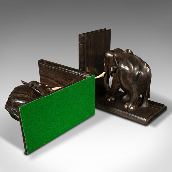 Pair Of Antique Elephant Bookends, Anglo Indian, Ebony, Decorative, Book Rest