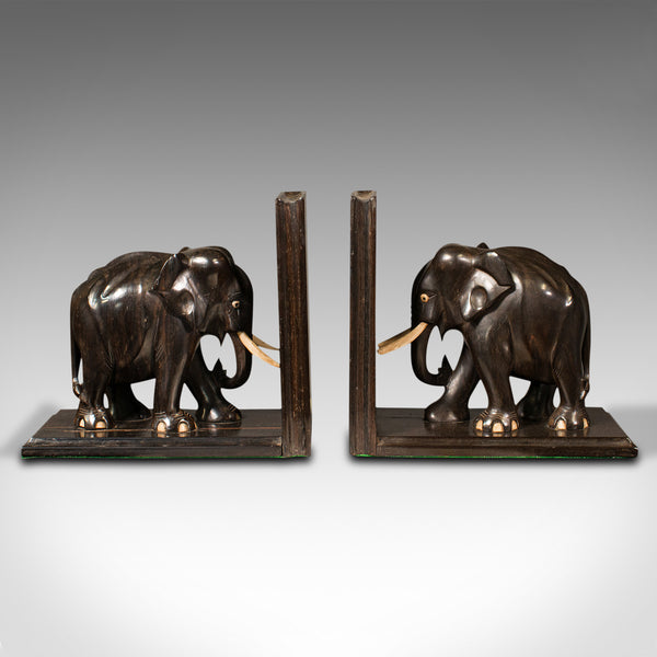 Pair Of Antique Elephant Bookends, Anglo Indian, Ebony, Decorative, Book Rest