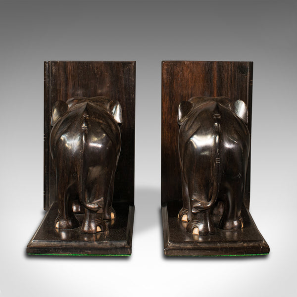 Pair Of Antique Elephant Bookends, Anglo Indian, Ebony, Decorative, Book Rest