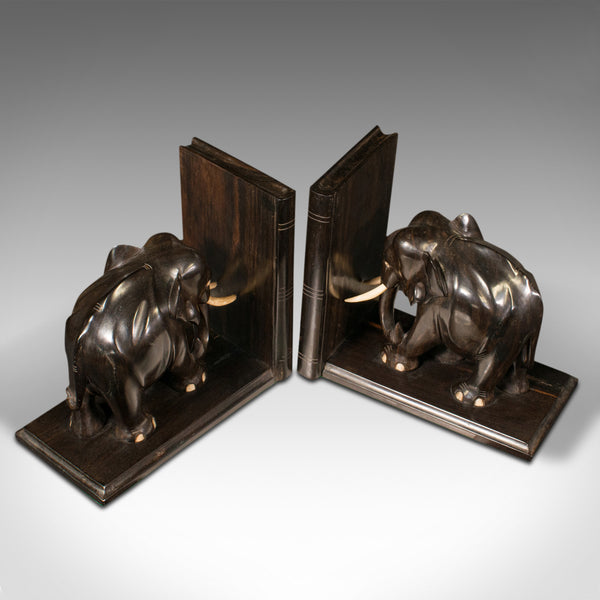 Pair Of Antique Elephant Bookends, Anglo Indian, Ebony, Decorative, Book Rest