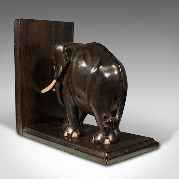Pair Of Antique Elephant Bookends, Anglo Indian, Ebony, Decorative, Book Rest