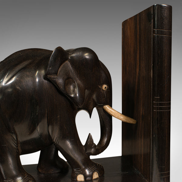 Pair Of Antique Elephant Bookends, Anglo Indian, Ebony, Decorative, Book Rest