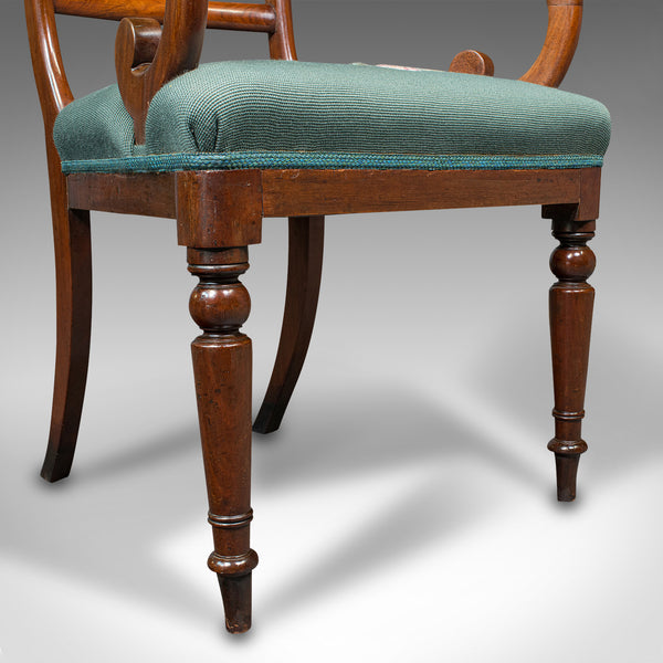 Antique Scroll Arm Desk Chair, English, Armchair, Needlepoint, Regency, C.1820