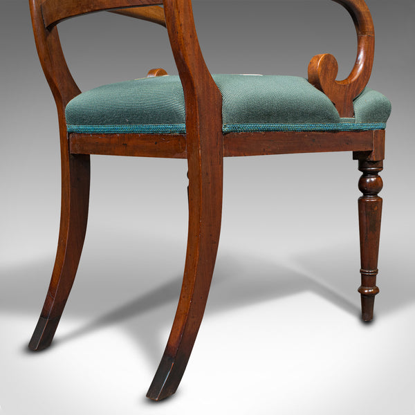 Antique Scroll Arm Desk Chair, English, Armchair, Needlepoint, Regency, C.1820
