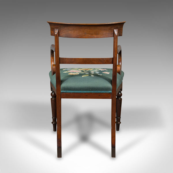 Antique Scroll Arm Desk Chair, English, Armchair, Needlepoint, Regency, C.1820