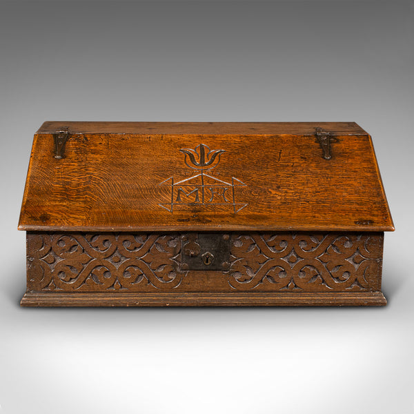 Antique Verger's Desk Box, English, Oak, Ecclesiastic, Bible Case, William III