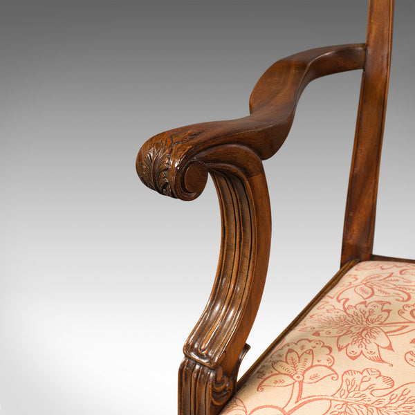 Set of 4 Antique Chippendale Revival Chairs, English, Elbow, Armchair, Victorian