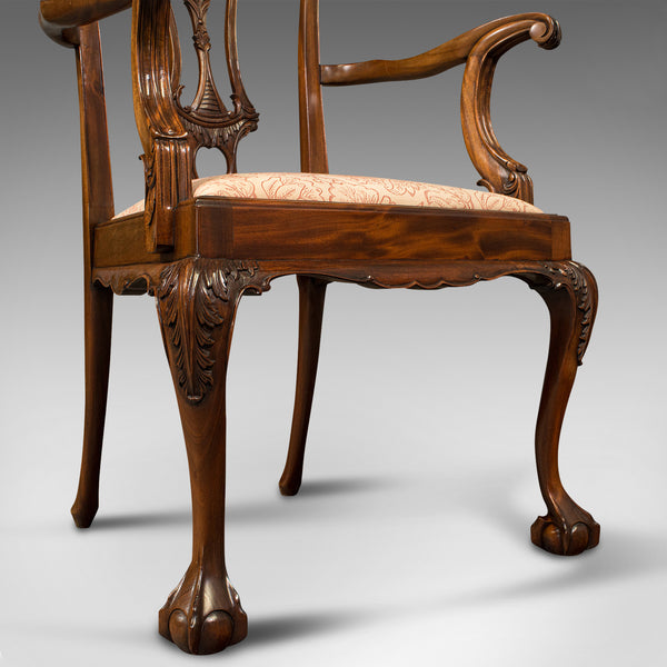 Set of 4 Antique Chippendale Revival Chairs, English, Elbow, Armchair, Victorian
