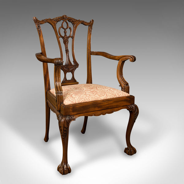 Set of 4 Antique Chippendale Revival Chairs, English, Elbow, Armchair, Victorian