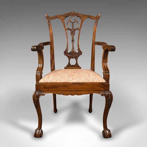 Set of 4 Antique Chippendale Revival Chairs, English, Elbow, Armchair, Victorian