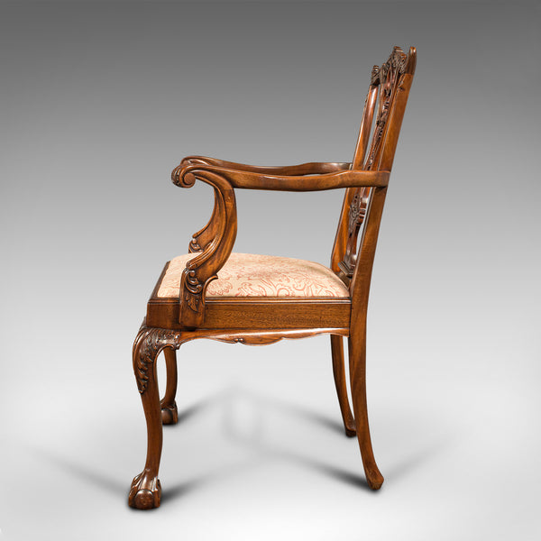 Set of 4 Antique Chippendale Revival Chairs, English, Elbow, Armchair, Victorian