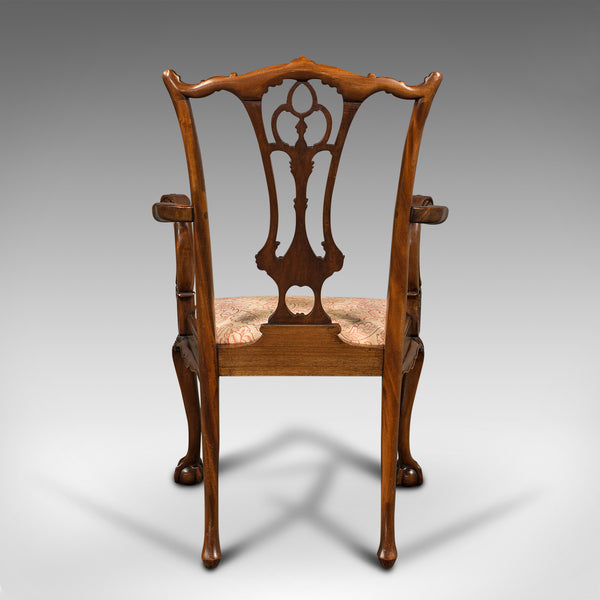 Set of 4 Antique Chippendale Revival Chairs, English, Elbow, Armchair, Victorian