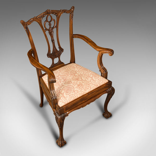 Set of 4 Antique Chippendale Revival Chairs, English, Elbow, Armchair, Victorian