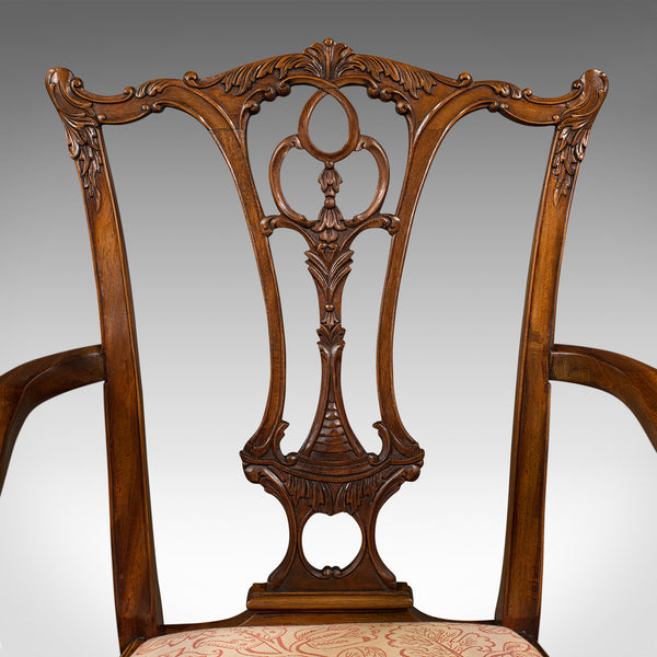 Set of 4 Antique Chippendale Revival Chairs, English, Elbow, Armchair, Victorian