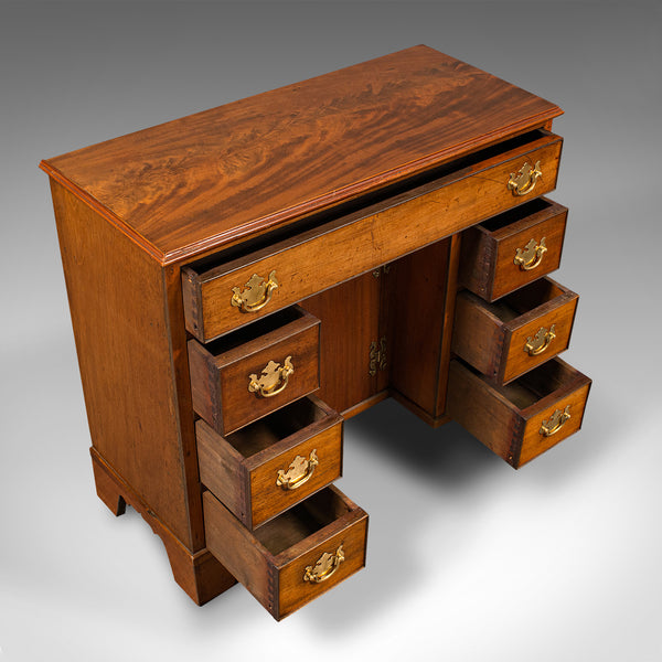 Small Antique Kneehole Desk, English, Writing Table, Georgian Revival, Edwardian