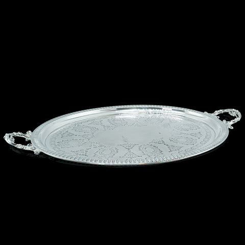 Antique Oval Decorative Serving Tray, English, Silver Plate, Afternoon Tea, 1910