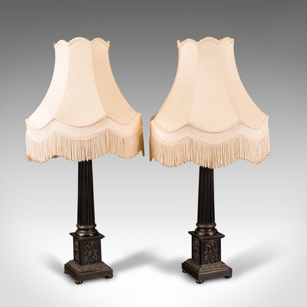 Pair Of Vintage Corinthian Lamps, English, Bronzed, Table Light, Classical Taste