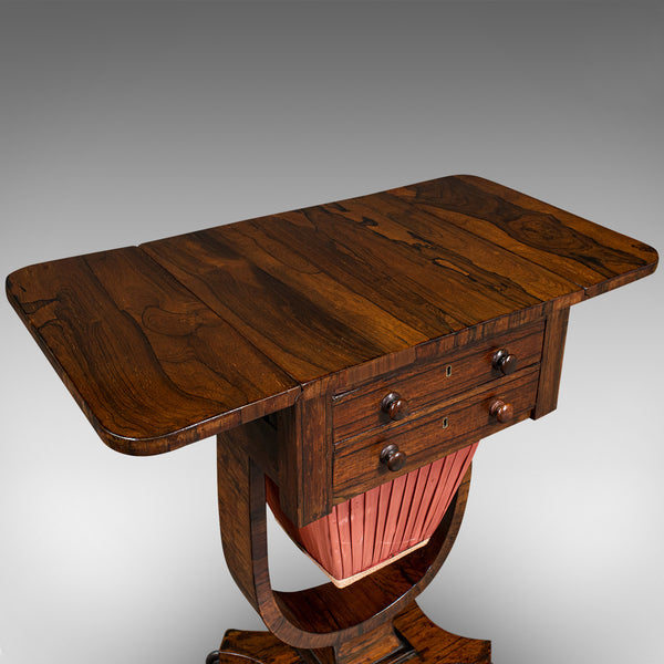 Antique Drop Leaf Ladies Work Table, English, Sewing, Side, William IV, C.1835