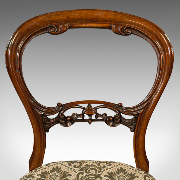 Set of 4 Antique Dining Chairs, English, Walnut, Balloon Back, Victorian, 1850