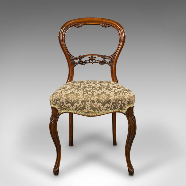 Set of 4 Antique Dining Chairs, English, Walnut, Balloon Back, Victorian, 1850