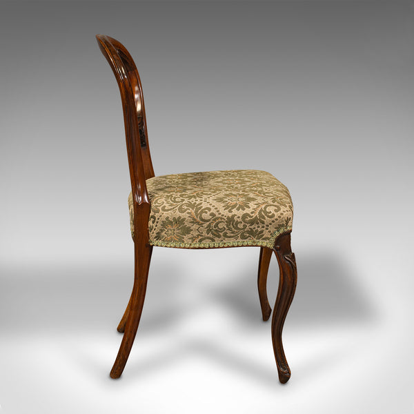 Set of 4 Antique Dining Chairs, English, Walnut, Balloon Back, Victorian, 1850